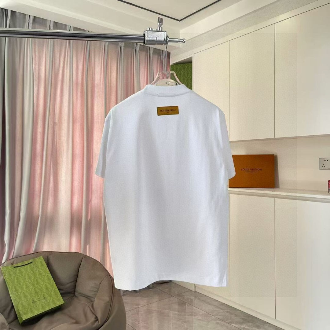 White Louis Vuitton T-shirt back view with small label at neckline