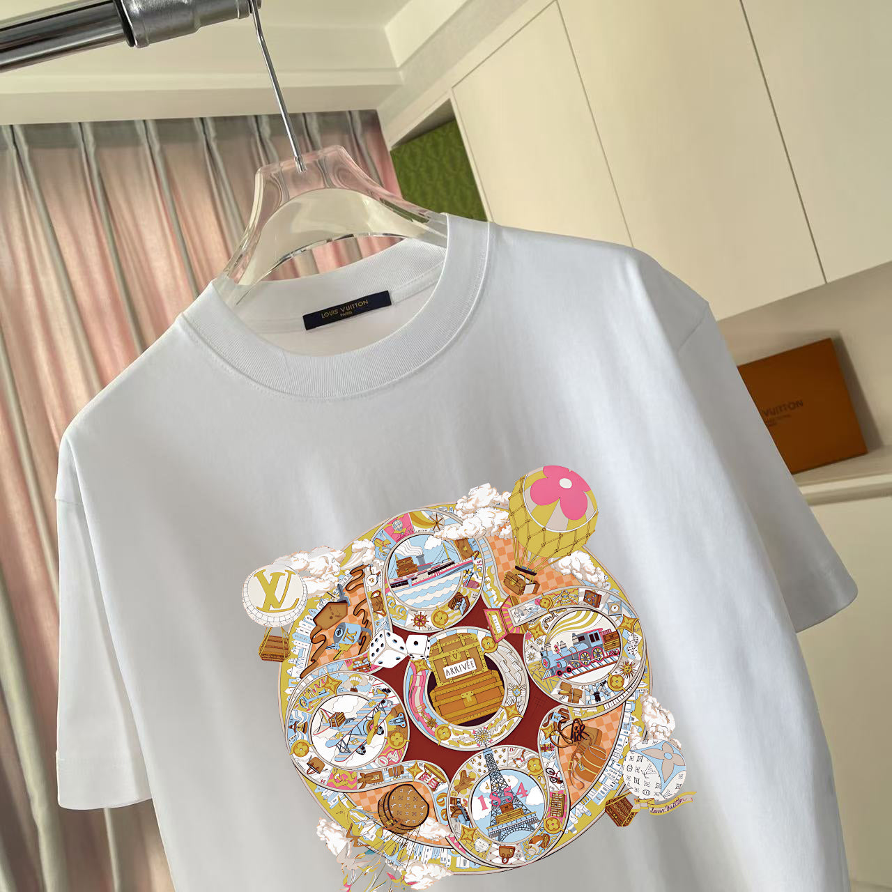 White Louis Vuitton T-shirt with large colorful front graphic detail