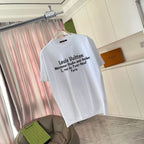 White short-sleeve T-shirt with centered logo text print
