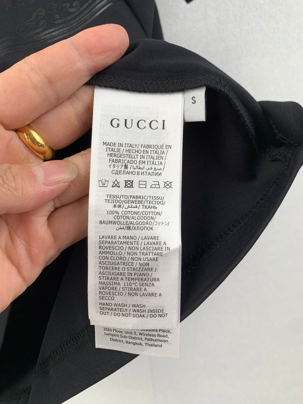Gucci T-shirt size and care label inside neckline, dark blue