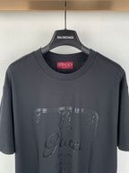 Gucci crewneck T-shirt with front Gucci-style graphic, dark blue