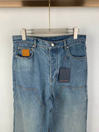 Louis Vuitton light blue denim pants with front pockets and LV logo patch