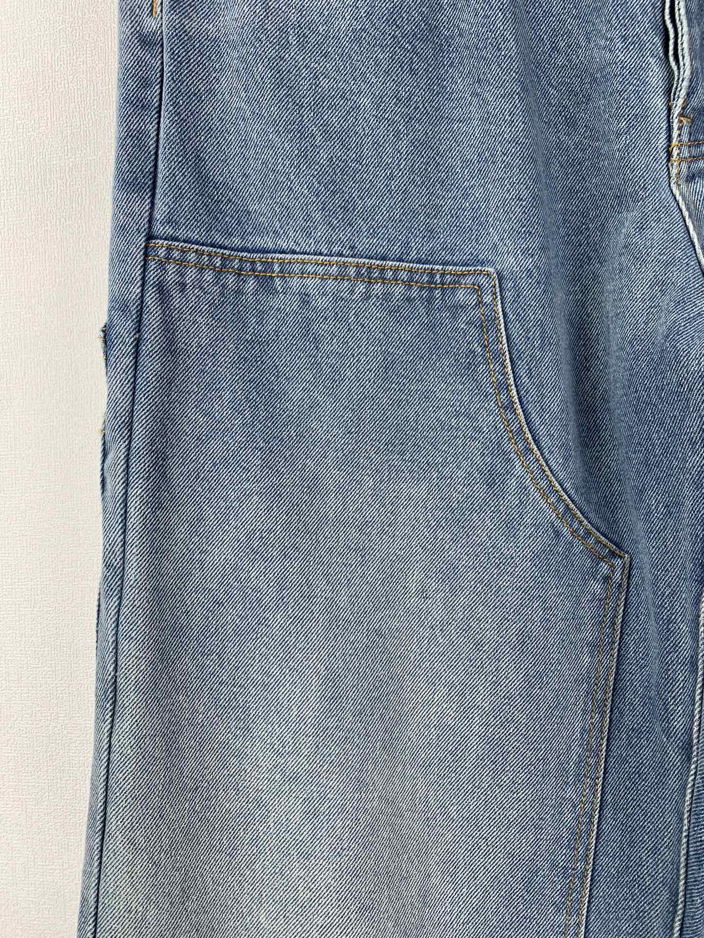 Louis Vuitton light blue denim pants with wide side pocket and stitched seams