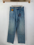 Louis Vuitton light blue denim pants with logo tag and patch cargo pockets