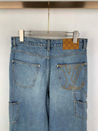 Louis Vuitton light blue denim pants with LV emblem on right thigh pocket
