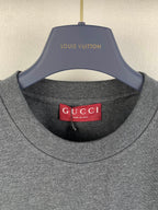 Heather gray Gucci crewneck T-shirt, red GUCCI neck label detail