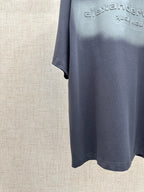 Short-sleeve T-shirt side view with partially visible logo print