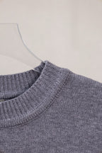 Moncler grey knit sweater neckline and shoulder seam detail