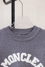 Moncler grey crew-neck knit sweater with ribbed collar and MONCLER lettering
