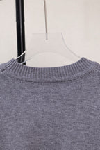 Moncler grey knit sweater collar detail, ribbed crew neck on hanger