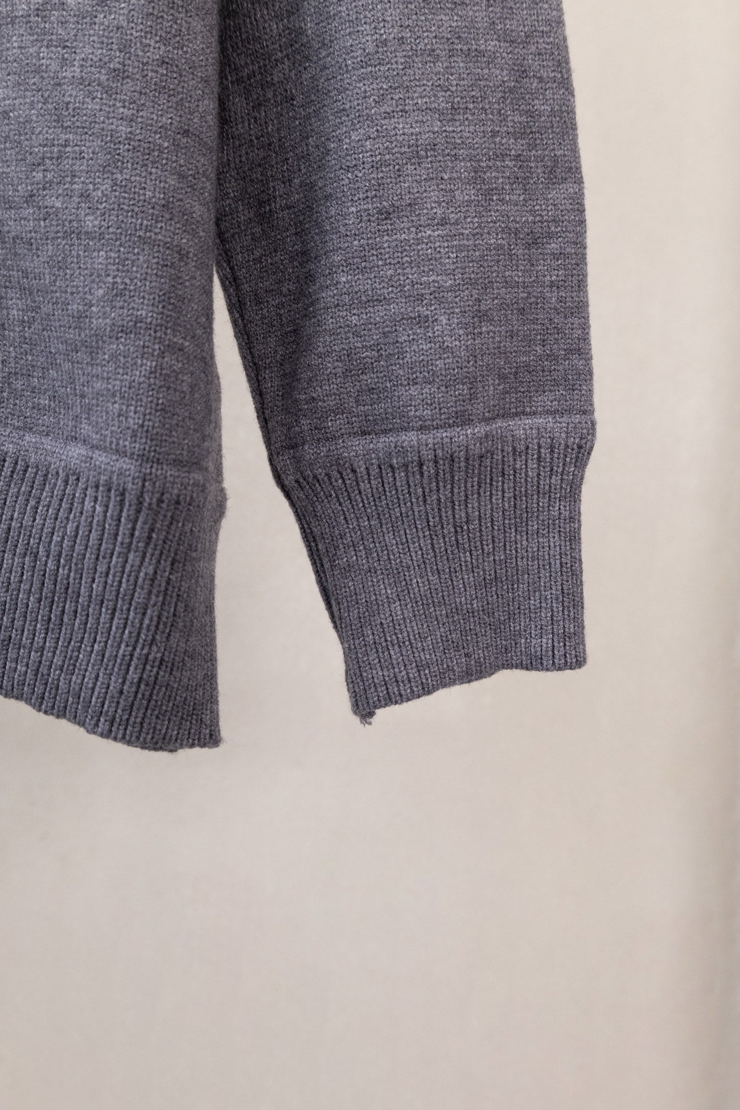 Moncler grey knit sweater sleeve with ribbed cuff hem detail
