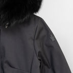 Moncler dark parka sleeve with embroidered logo detail