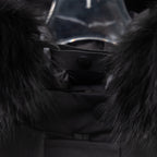Moncler parka interior with buttoned faux-fur collar