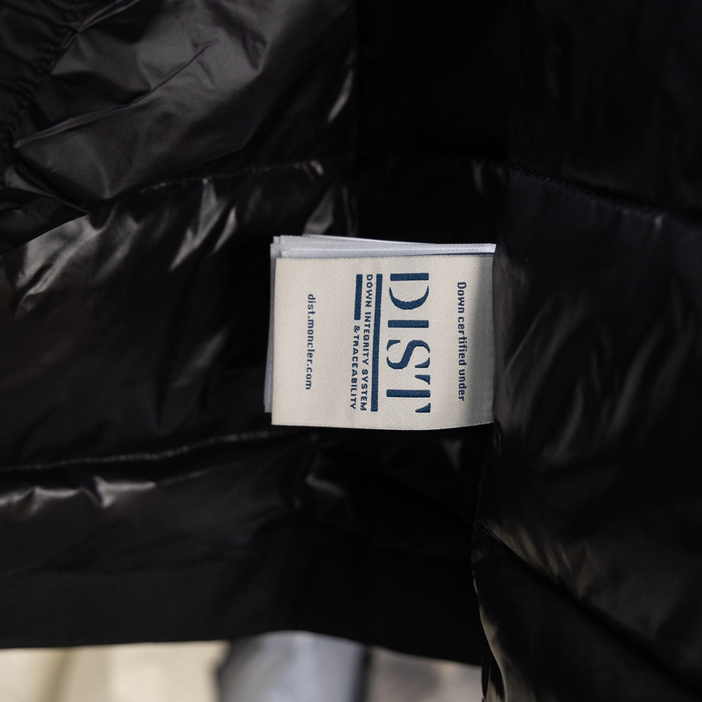 Moncler long puffer jacket interior fabric tag on lining