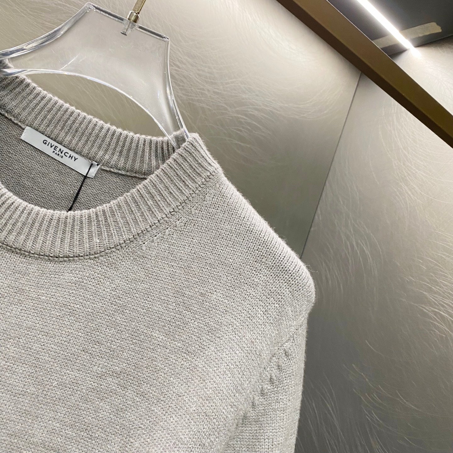 Givenchy ribbed crewneck knit sweater with branded neck label