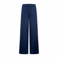 Navy drawstring wide-leg pants with elastic waistband and side pockets