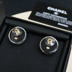 Round stud earrings in clear circular backings with gold posts
