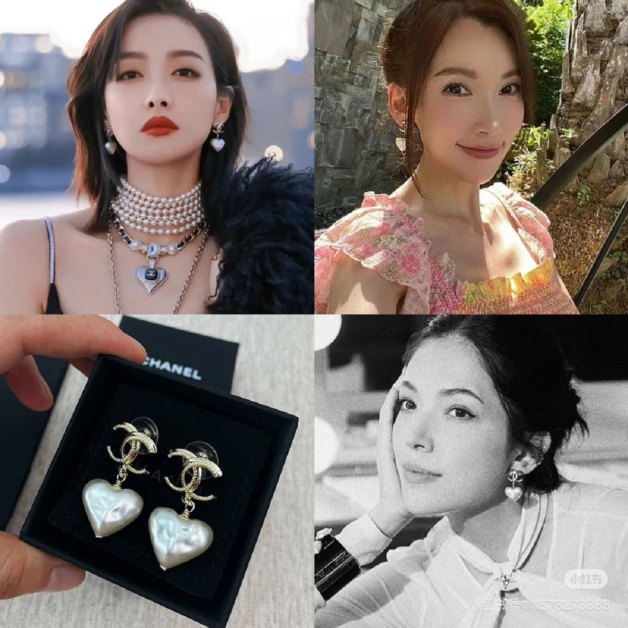 Gold-tone heart drop earrings with pearl-like white heart charms