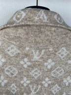 Louis Vuitton monogram knit sweater with crew neckline, light heather beige