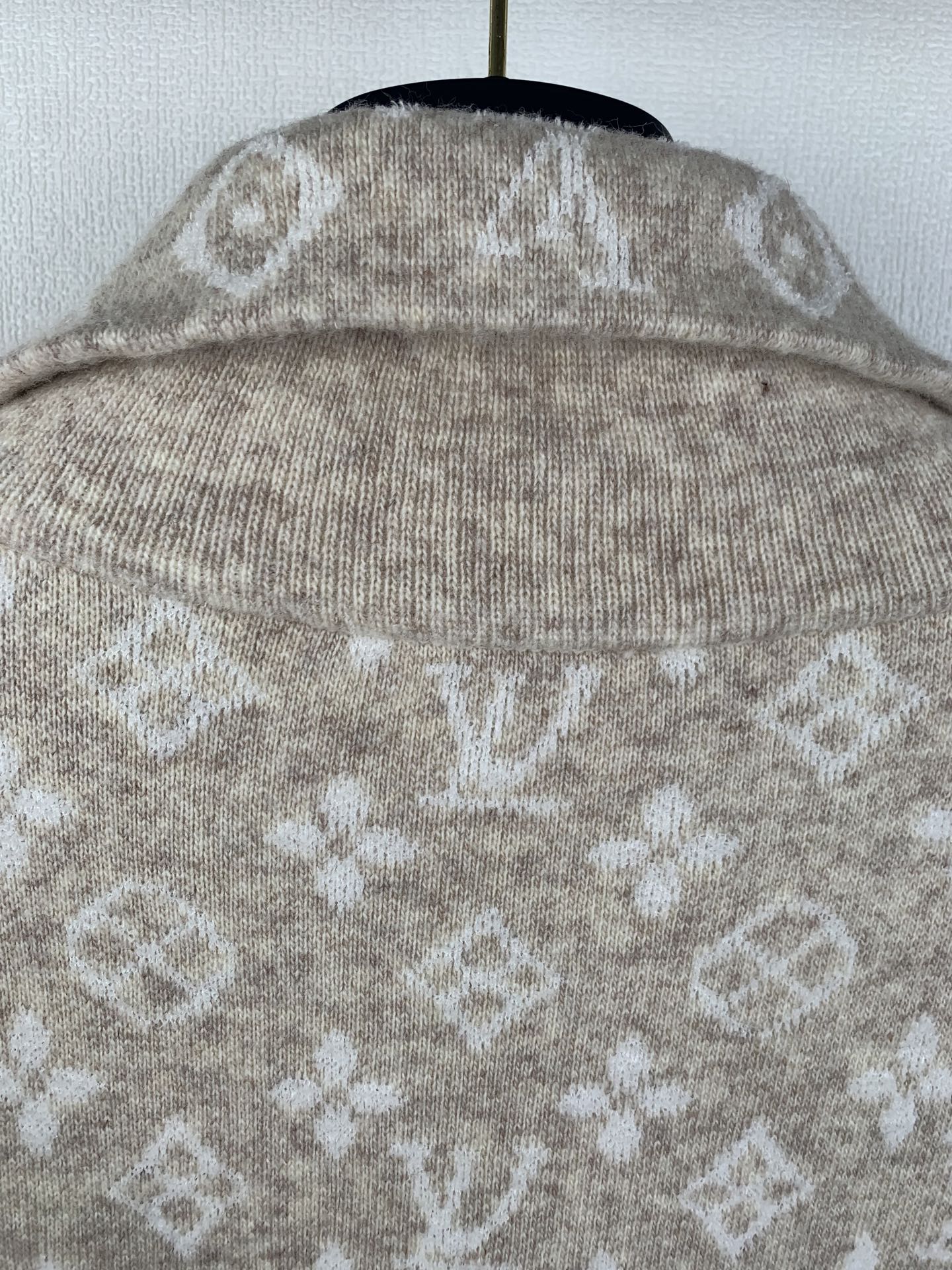 Louis Vuitton monogram knit sweater with crew neckline, light heather beige