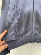 Dark blue Balenciaga zip-up hoodie front with paw-print graphic panel