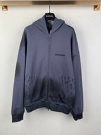 Balenciaga zip-up hoodie in dark blue with hood and front pockets