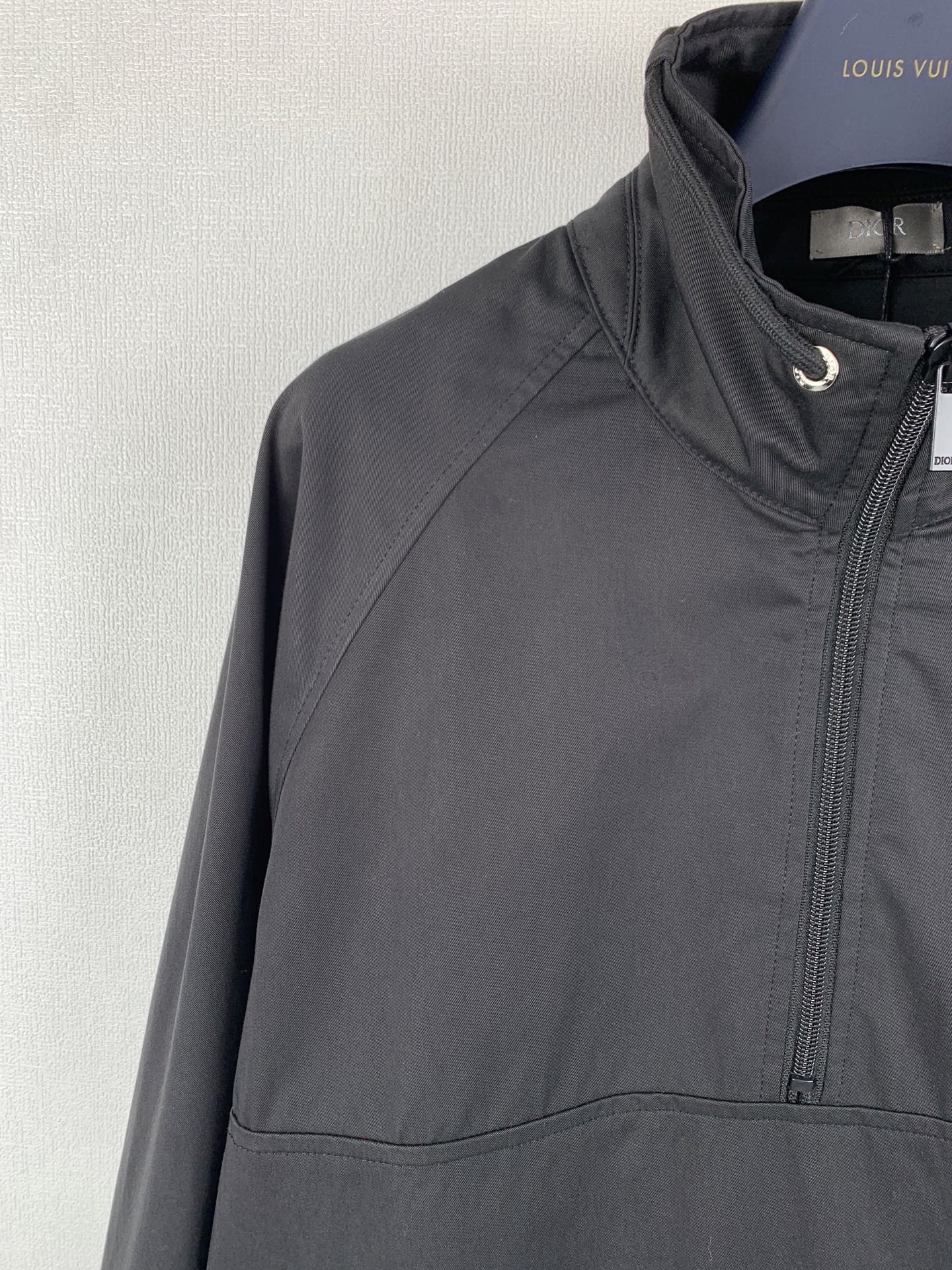 Dark gray Dior zip-up jacket with stand collar and front logo detail