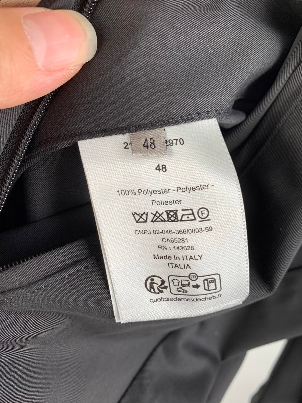 Dior long jacket size and care label