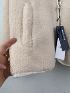 Cream sherpa long coat with side seam and partial hang tag