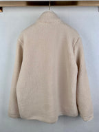 Cream sherpa zip-up jacket back view with full-length zipper
