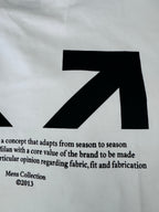 Off-White white T-shirt close-up of large black arrow symbol and text