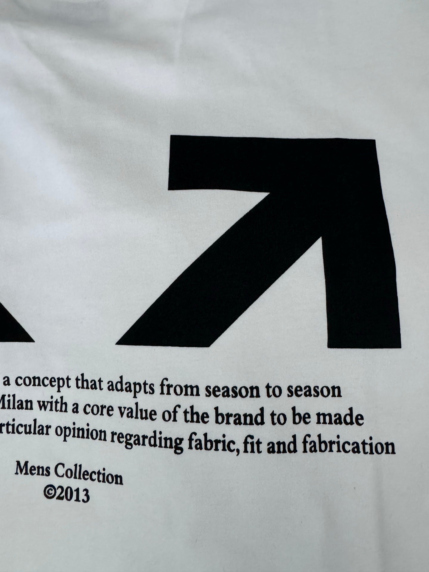Off White crew-neck T-shirt, off-white with partial black arrow and Mens Collection text