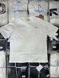 Off White crew-neck T-shirt, short sleeves, small chest logo print on off-white