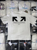 Off White T-shirt, white short-sleeve with large arrow graphic and slogan