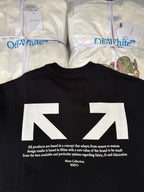 Black Off-White™ T-shirt with large white arrow graphic and front text