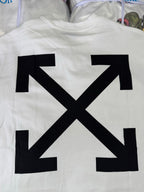 Off-white T-shirt back with bold black X arrow graphic