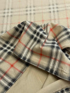 Beige collar edge with red and dark check plaid fabric trim