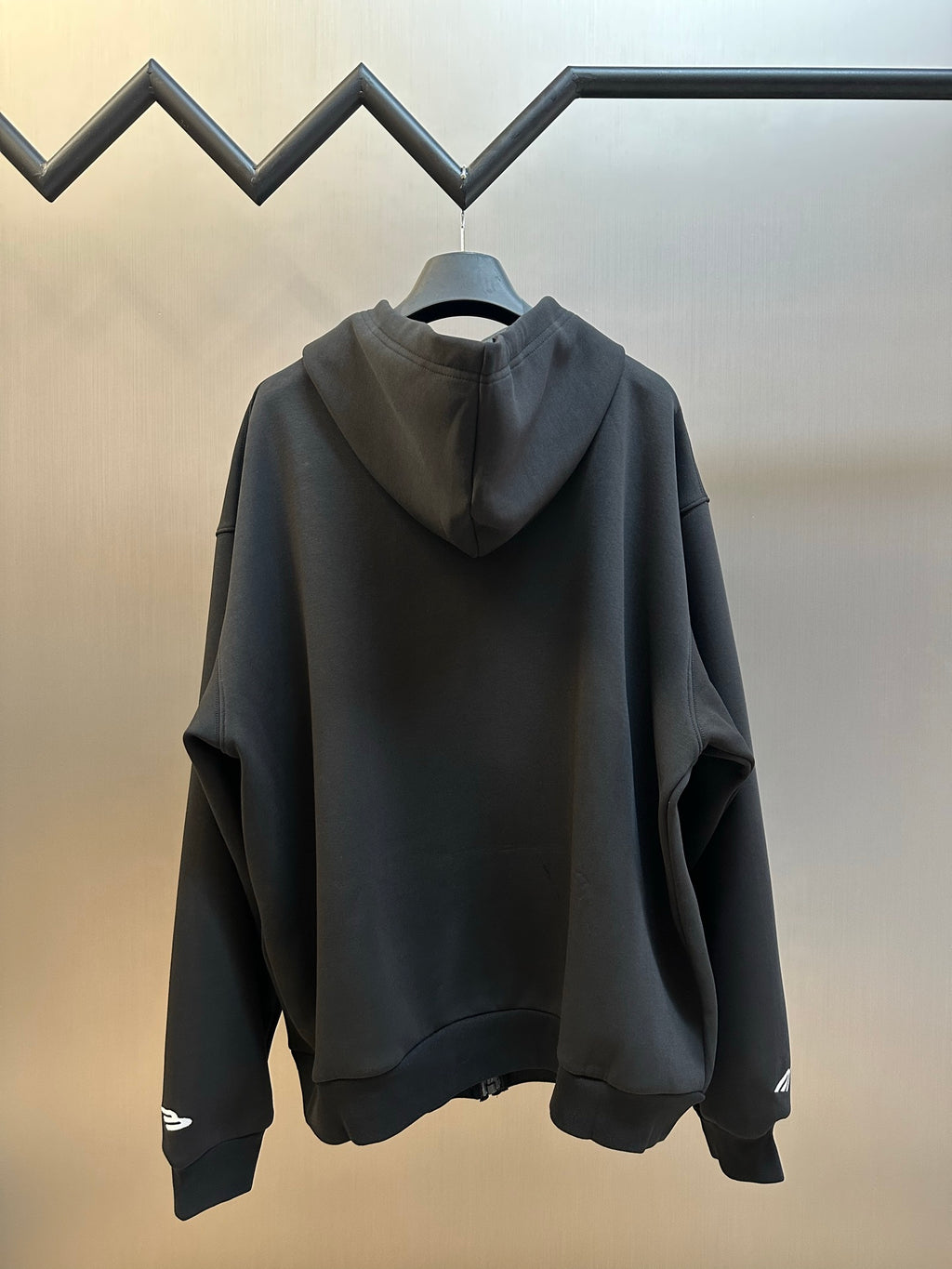 Black Balenciaga zip-up hoodie back view with hood