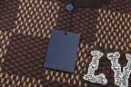 Louis Vuitton brown check knit shirt with hanging price tag near the chest