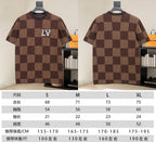 Louis Vuitton brown checkered short-sleeve shirts with size chart shown below