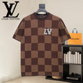 Louis Vuitton checkered short-sleeve shirt in brown with LV logo on chest