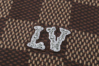 Louis Vuitton LV rhinestone patch on brown check knit short-sleeve shirt