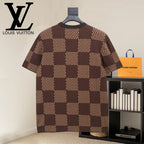 Louis Vuitton checkered short-sleeve shirt in brown with LV logo on chest