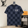 Louis Vuitton check-pattern short-sleeve T-shirt with LV logo applique, crew neck