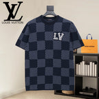 Louis Vuitton check-pattern short-sleeve T-shirt with LV logo applique, crew neck