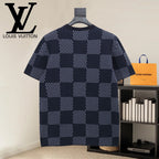 Check-pattern short-sleeve T-shirt with crew neck and LV logo at back