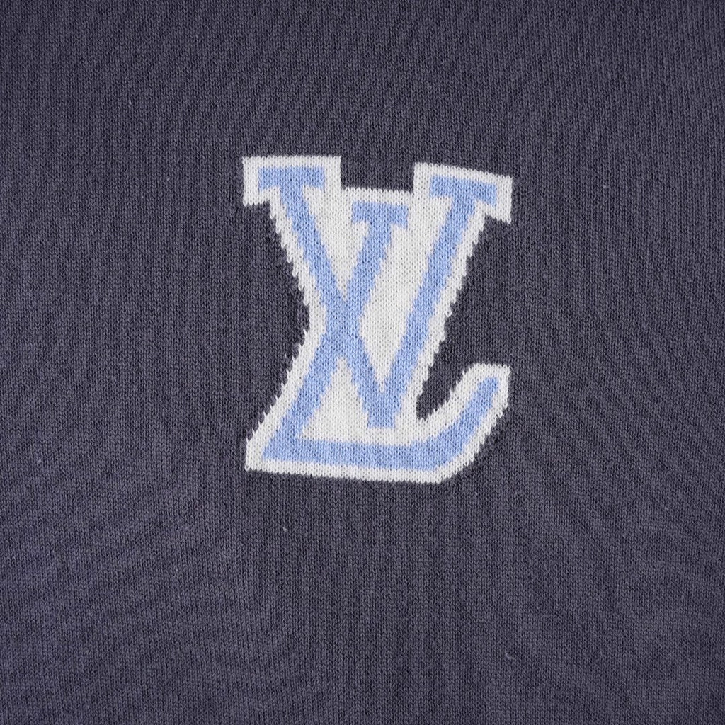 Louis Vuitton short-sleeve shirt chest logo: blue LV monogram on dark navy fabric