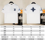 White Louis Vuitton T-shirt front and back logos with size chart overlay