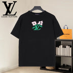 Louis Vuitton black T-shirt with pink flower and green logo graphic