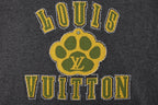 Dark gray T-shirt front with rhinestone-style Louis Vuitton paw and "LOUIS VUITTON" text